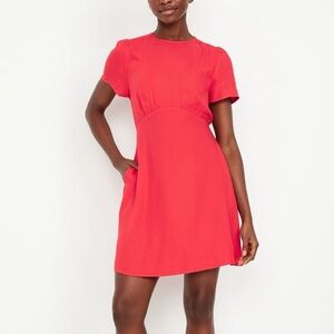 Old Navy Red Coral Short Sleeve Crepe Rayon Shift Dress Plus Size 4X Relaxed Fit